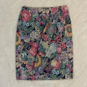 Vintage 1980s Flowers and Fruit Wrap Skirt